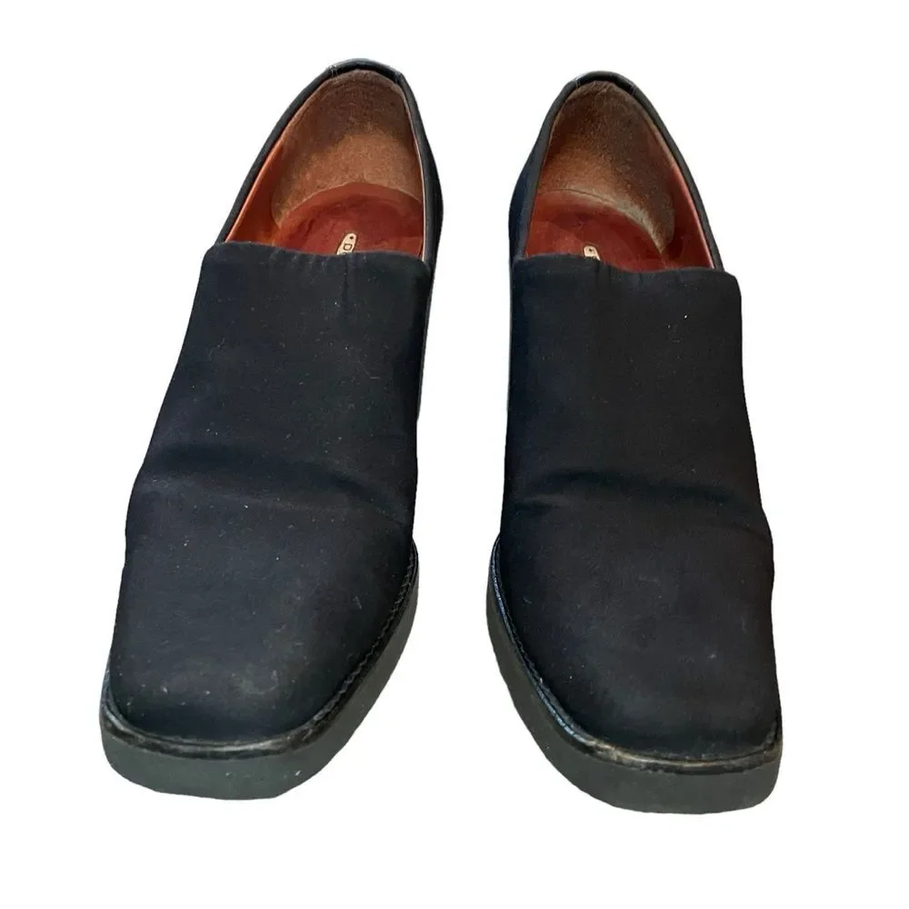 Vintage Donald Pliner Fabric Slip On Wedge Shoe Black Size 7M